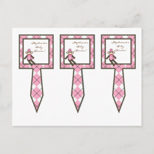 3 Cup Cake Picks Pink Argyle Sock Monkey Invitation Postcard
