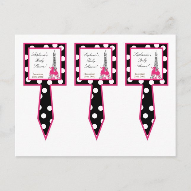 3 Cup Cake Picks Pink Poodle Paris Eiffel Tower Invitation Postcard (Front)