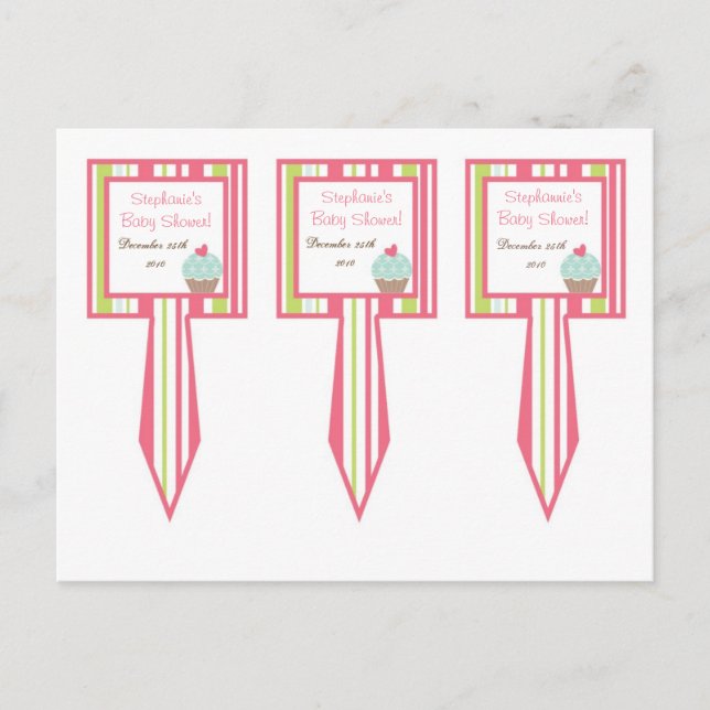 3 Cup Cake Picks Tea Party Pink Pastel Flowers Postcard (Front)