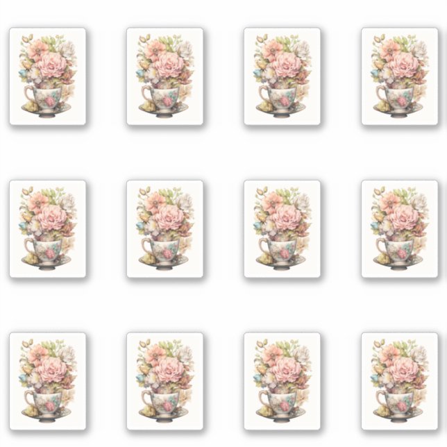 3 Cup of Flowers Sticker (Front)
