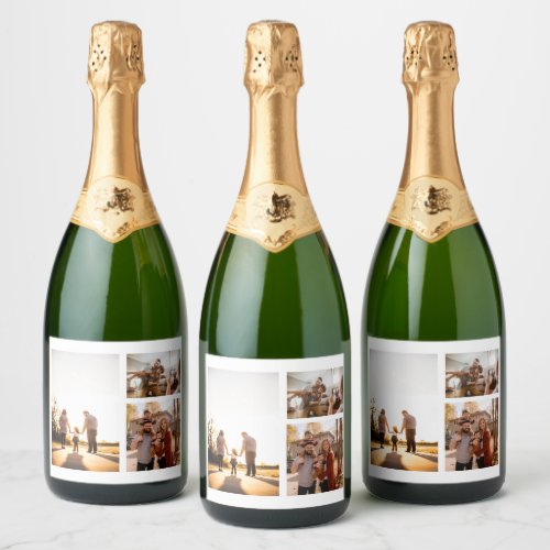3 Custom Photo Collage Personalized Sparkling Wine Label