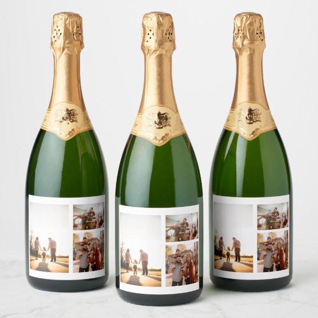 3 Custom Photo Collage Personalized Sparkling Wine Label (Bottles)