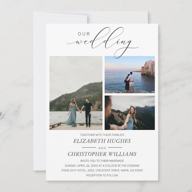 3 Custom Photo Hand Lettered Script Our Wedding Invitation (Front)