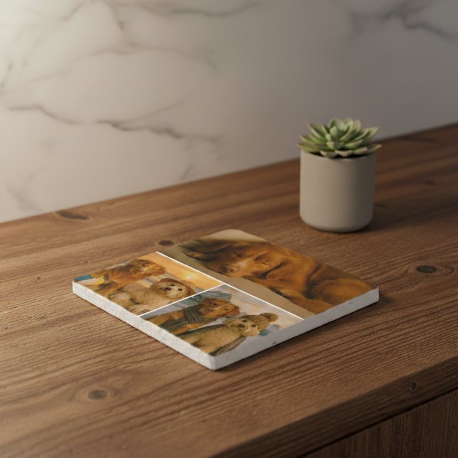 3 Custom photo personalized collage Trivet (3 Custom photo personalized collage Trivet by Ricaso. Ideal for photographs of your pets)