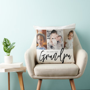 3 custom photos we love you grandpa gift throw pillow