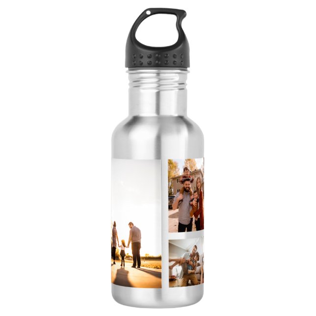 3 Custom Template Photo Collage Stainless Steel Water Bottle (Front)