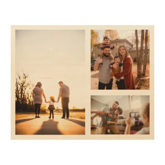 3 Custom Template Photo Collage Wood Wall Art (Front)