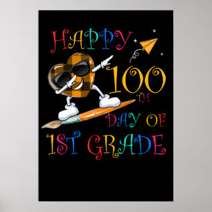 3 Cute 100 Days Of 1st Grade Buffalo Plaid Heart Poster