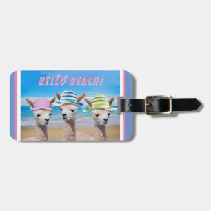 3 Cute Alpacas In Sun Hats at Beach Personalize Luggage Tag