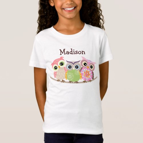 3 Cute and Colorful Owls Baby Doll T Shirts