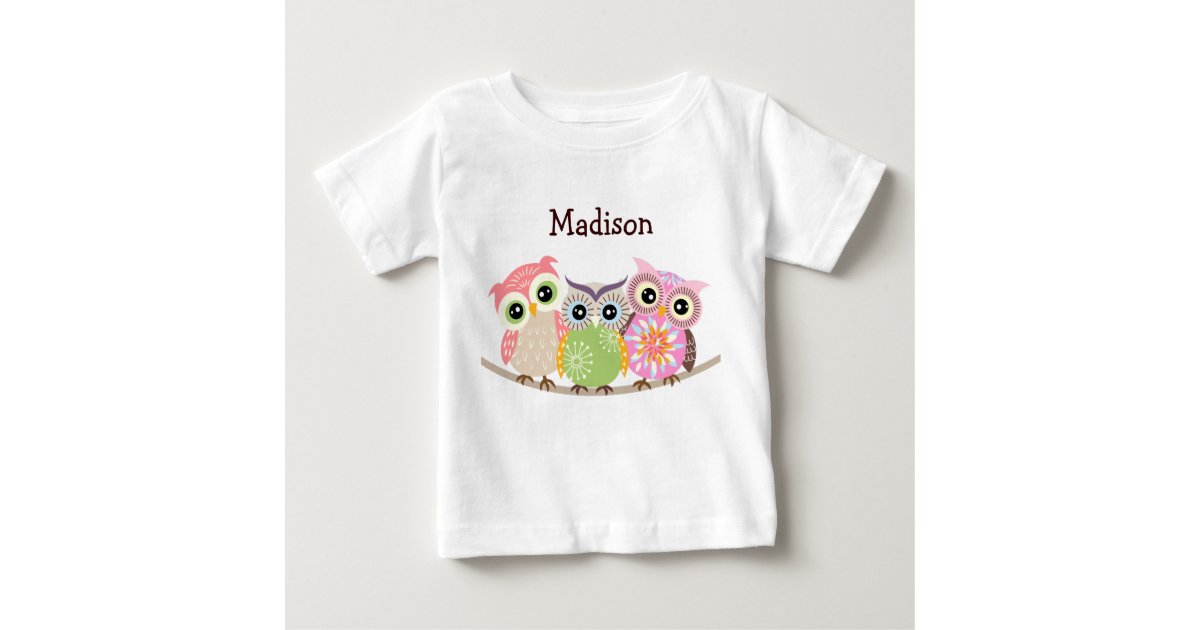3 Cute And Colorful Owls Baby T Shirts Zazzle Com