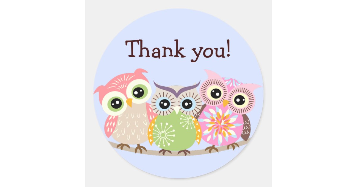 3 cute and colorful owls thank you stickers zazzle com colorful images christmas address labels