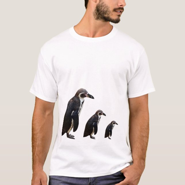 3 Cute Black and White Humboldt Penguin T Shirt (Front)