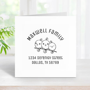 3 Cute Cartoon Birds Arched Family Address Rubber Stamp