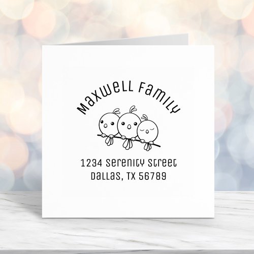 3 Cute Cartoon Birds Arched Family Address Self_inking Stamp