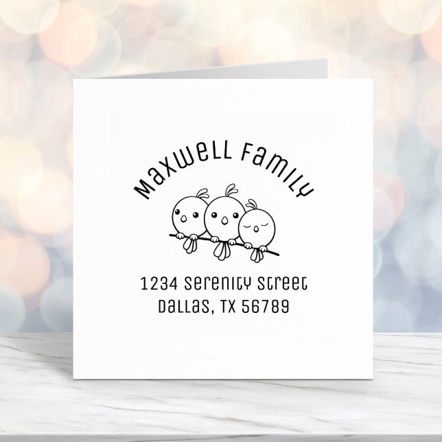 3 Cute Cartoon Birds Arched Family Address Self-inking Stamp (Creator Uploaded)