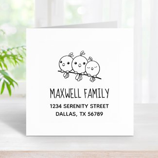 3 Cute Cartoon Birds Family Address