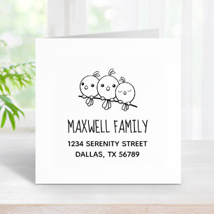 3 Cute Cartoon Birds Family Address Rubber Stamp