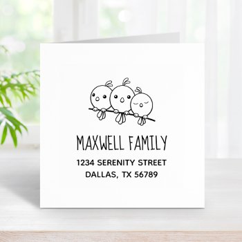 3 Cute Cartoon Birds Family Address Rubber Stamp by Chibibi at Zazzle