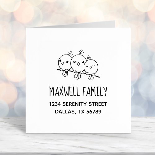 3 Cute Cartoon Birds Family Address Self_inking Stamp