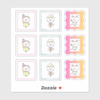3 cute cats - hand-colored pastel sticker sheet