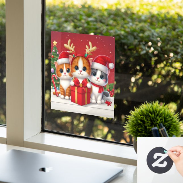 3 Cute Christmas cats illustration Window Cling (Office)