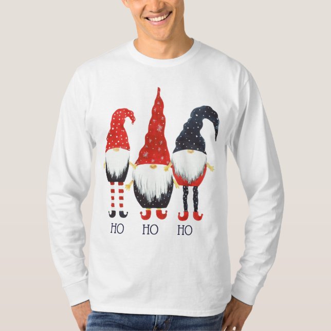 3 Cute Christmas Elves, Ho Ho Ho T-Shirt (Front)