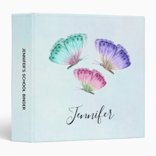 3 Cute Colorful Pastel Watercolor Butterflies 3 Ring Binder