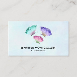 3 Cute Colorful Pastel Watercolor Butterflies Business Card