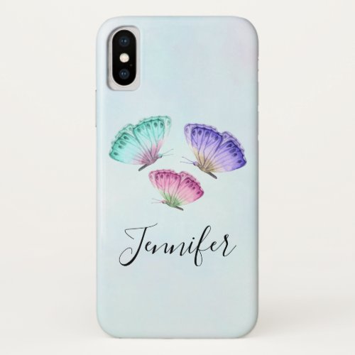 3 Cute Colorful Pastel Watercolor Butterflies iPhone X Case