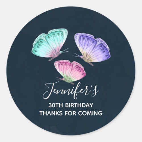 3 Cute Colorful Pastel Watercolor Butterflies Classic Round Sticker