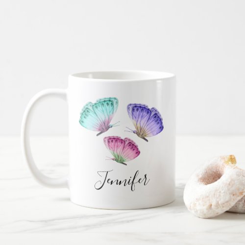 3 Cute Colorful Pastel Watercolor Butterflies Coffee Mug