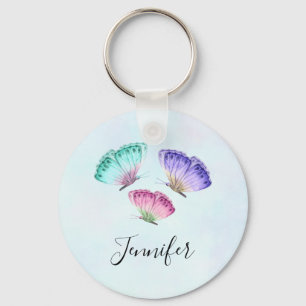 3 Cute Colorful Pastel Watercolor Butterflies Keychain