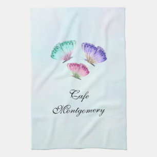 3 Cute Colorful Pastel Watercolor Butterflies Kitchen Towel