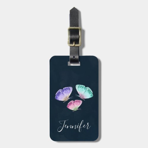 3 Cute Colorful Pastel Watercolor Butterflies Luggage Tag