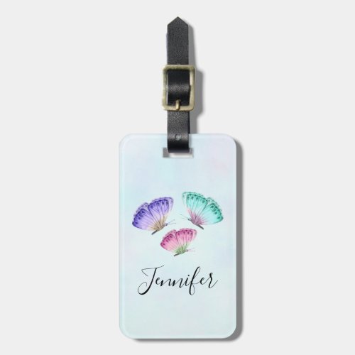 3 Cute Colorful Pastel Watercolor Butterflies Luggage Tag