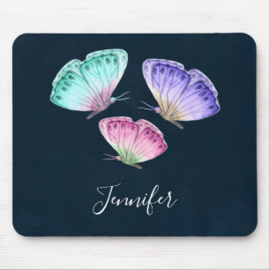 3 Cute Colorful Pastel Watercolor Butterflies Mouse Pad