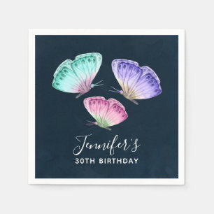 3 Cute Colorful Pastel Watercolor Butterflies Napkins