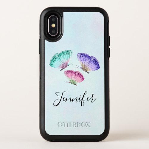 3 Cute Colorful Pastel Watercolor Butterflies OtterBox Symmetry iPhone X Case