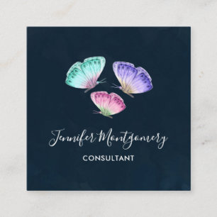 3 Cute Colorful Pastel Watercolor Butterflies Square Business Card