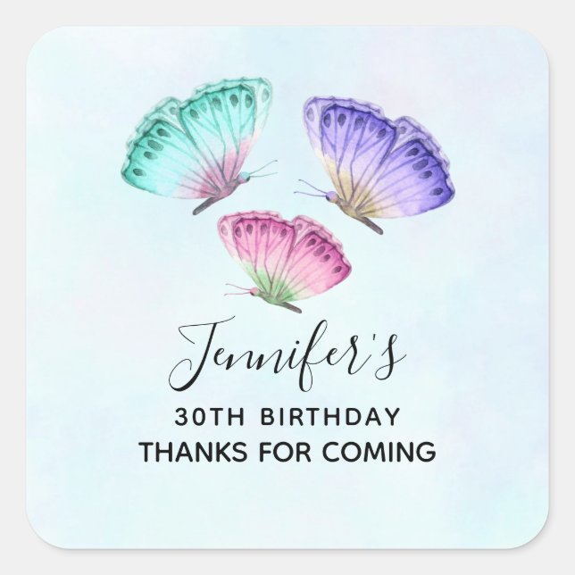 3 Cute Colorful Pastel Watercolor Butterflies Square Sticker (Front)