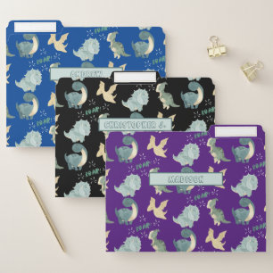 3 Cute Dinosaur Patterns Blue Black Purple File Folder