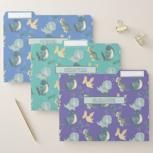3 Cute Dinosaur Patterns Blue Teal Purple File Folder