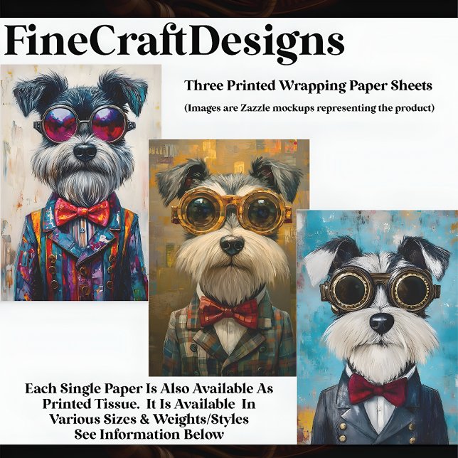 3 Cute Funny Dressed Schnauzer Dogs WPA2 Decoupage Wrapping Paper Sheets (Creator Uploaded)