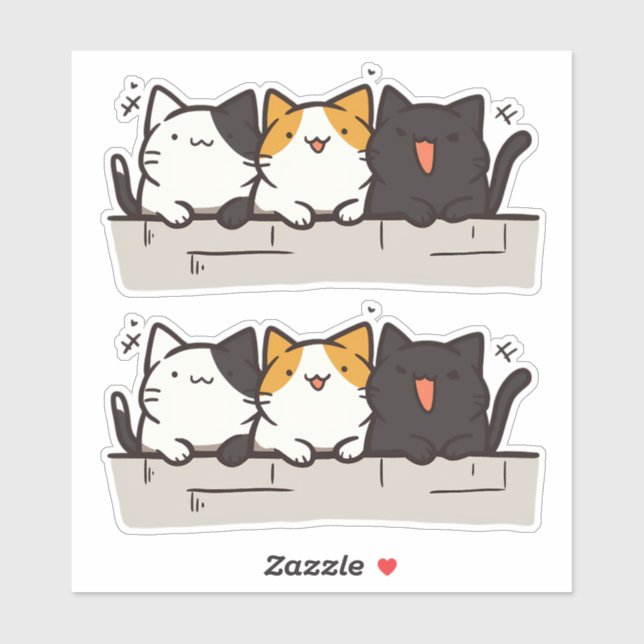 3 Cute Happy Kawaii Chibi Cats Sticker (Sheet)