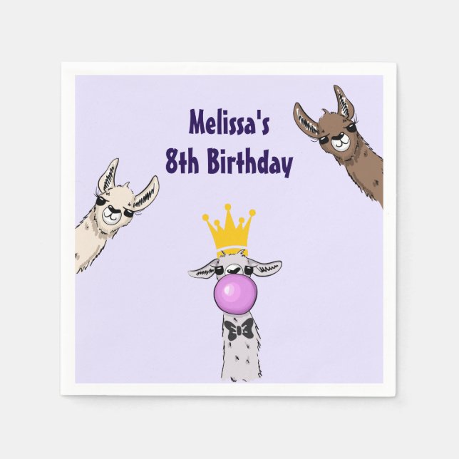 3 Cute Llama Faces Cartoon Birthday Napkins (Front)