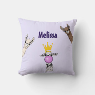 3 Cute Llama Faces Cartoon Illustration Throw Pillow