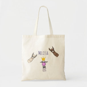 3 Cute Llama Faces Cartoon Illustration Tote Bag