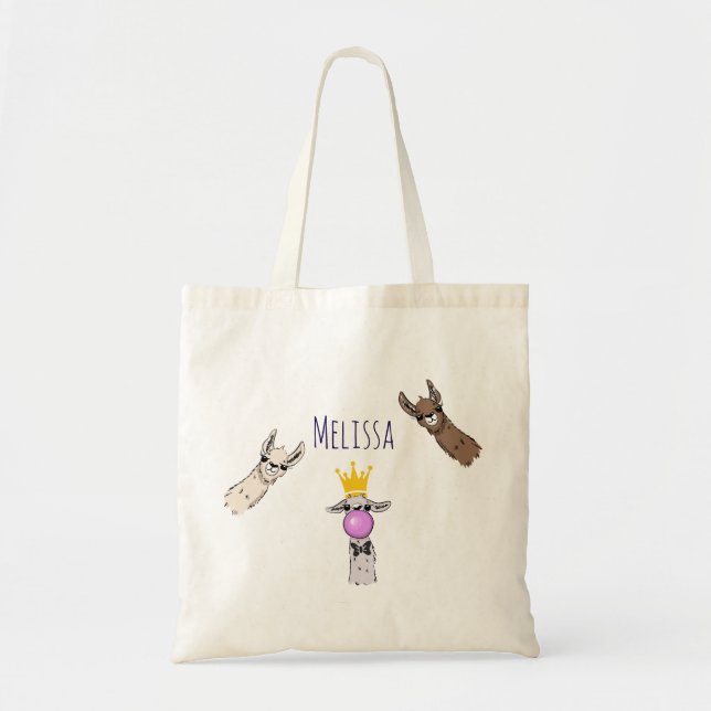 3 Cute Llama Faces Cartoon Illustration Tote Bag (Front)