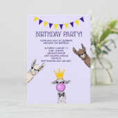 3 Cute Llama Faces Illustration Birthday Party Invitation (Standing Front)